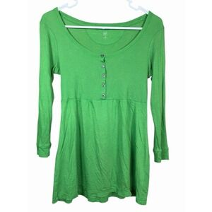GAP Y2K Scoop Neck Babydoll Top Green‎ Ribbed Cotton Modal Women's S Henley